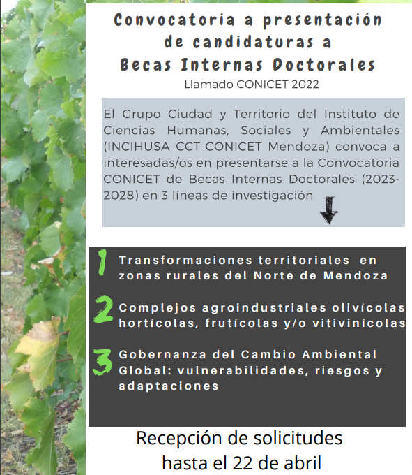 Convocatoria a presentación de candidaturas a Becas Internas Doctorales (Mendoza)