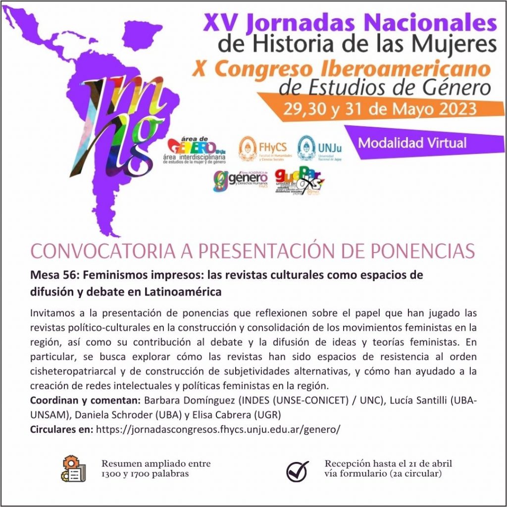 Fecha límite para envío de resúmenes para la mesa de Feminismos Impresos.