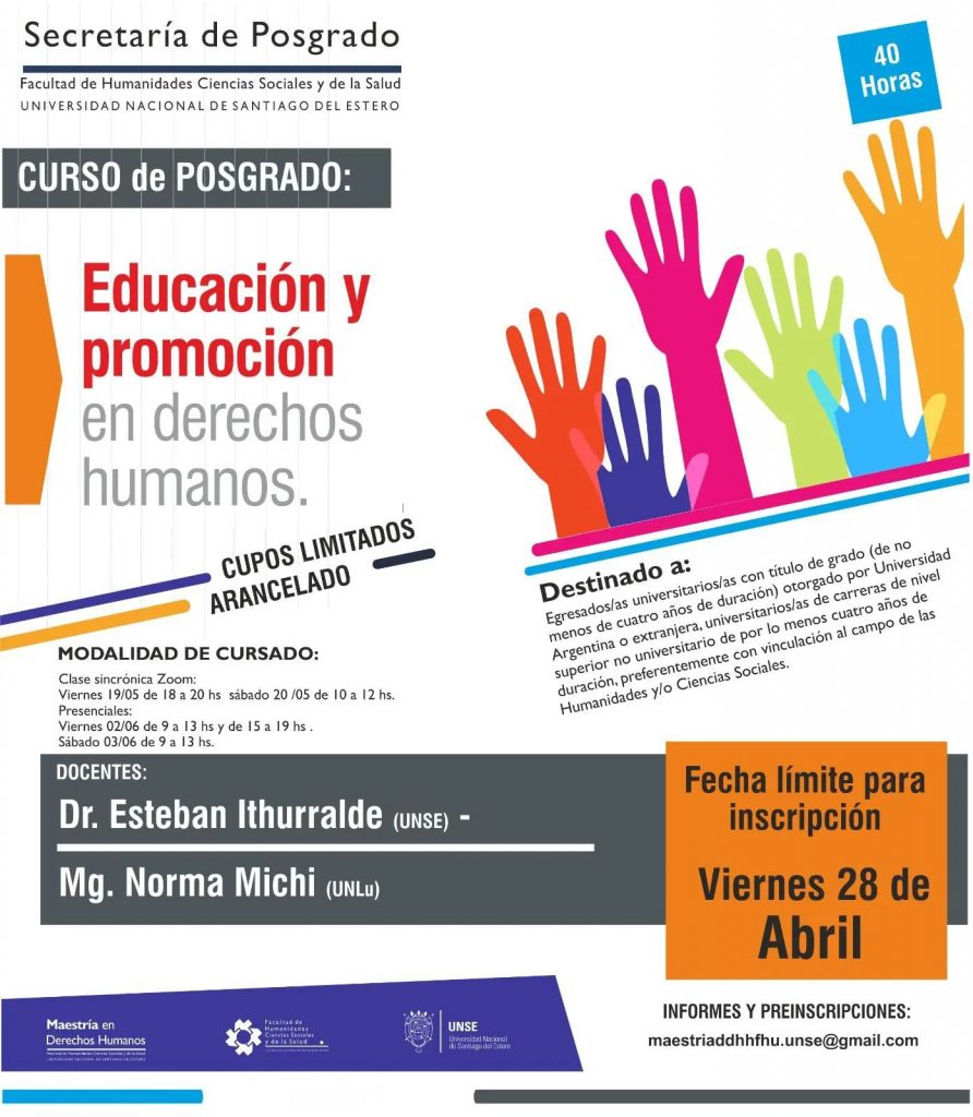 Nuevo Curso: «Educación y promoción en derechos humanos»