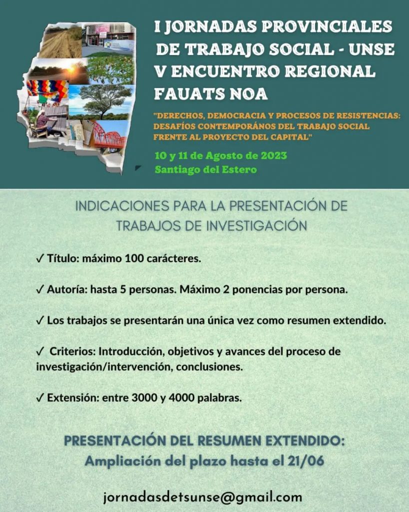 Extensión del plazo de presentación de resúmenes para «I Jornadas Provinciales de Trabajo Social»