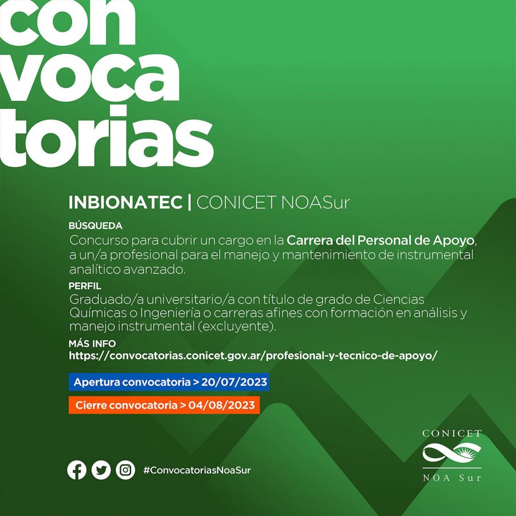 Convocatoria del INBIONATEC para cargo en la Carrera del Personal de Apoyo