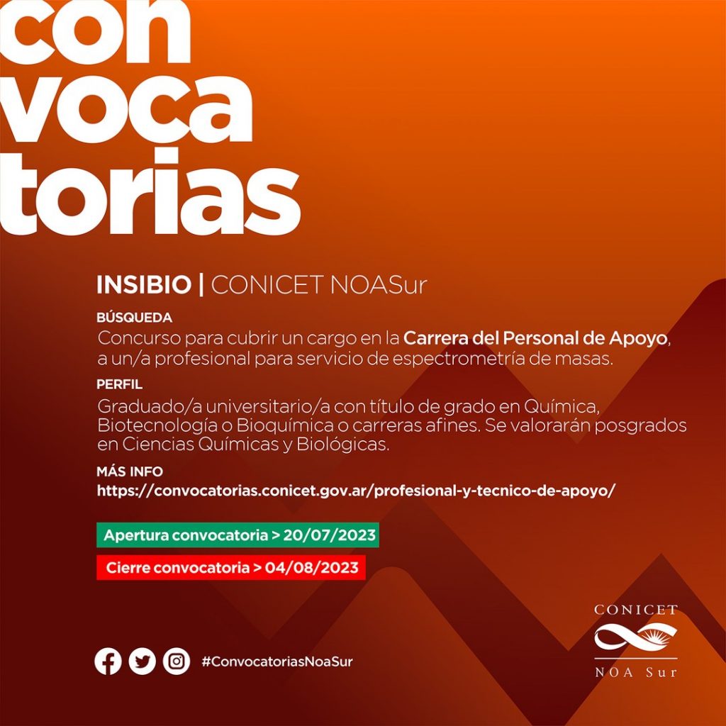 Convocatoria del INSIBIO para cargo en la Carrera del Personal de Apoyo