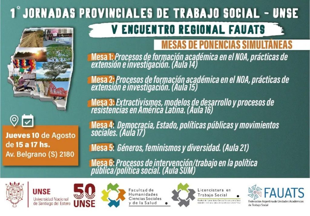 Cronograma de las I Jornadas Provinciales de Trabajo Social de la UNSE / V Encuentro Regional FAUATS NOA