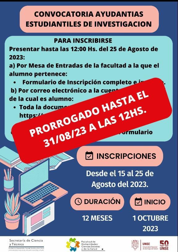 Prórroga en las inscripciones de las Ayudantías Estudiantiles de Investigación