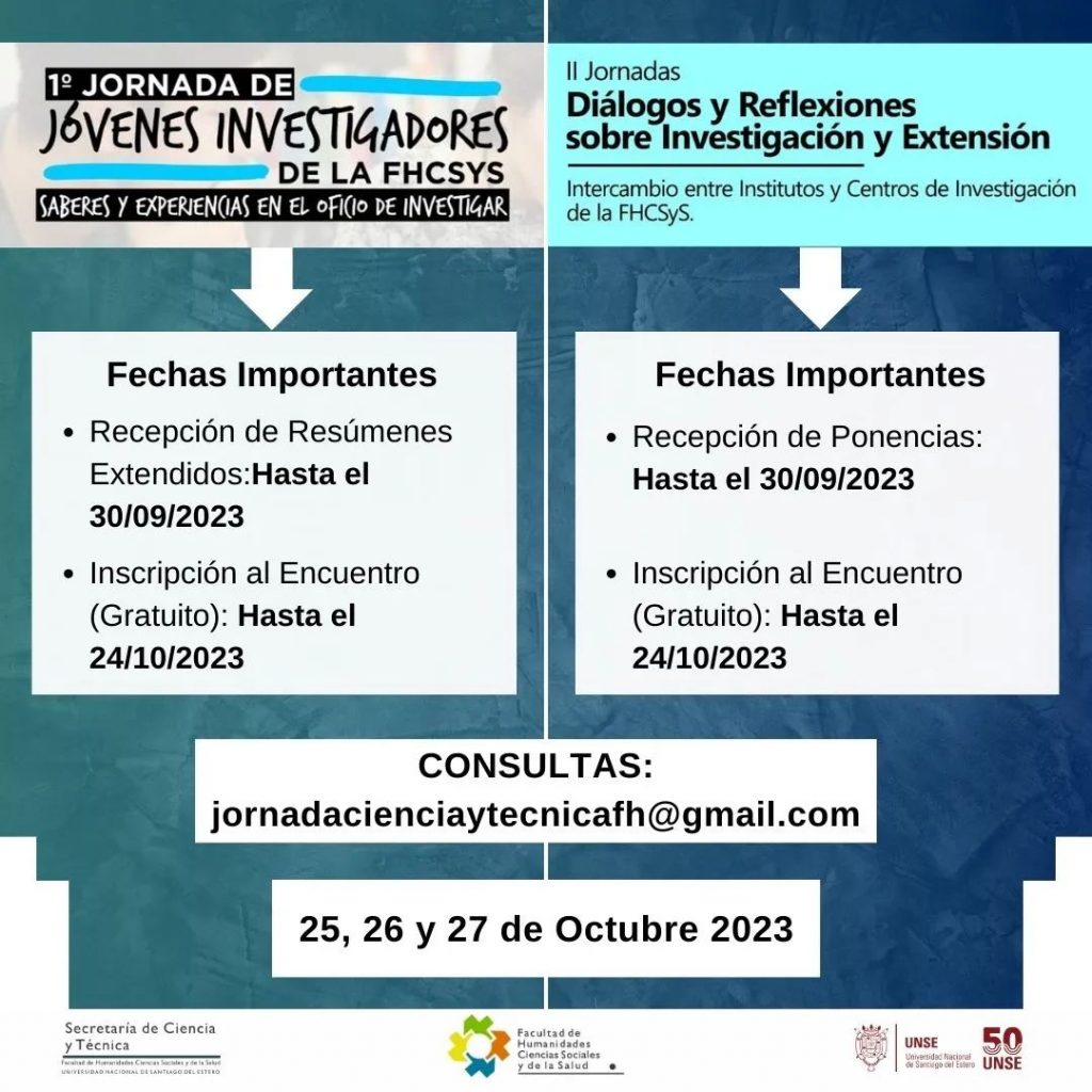 Fechas importantes: Jornadas de Jóvenes Investigadores, y de los Diálogos y Reflexiones sobre Investigación y Extensión