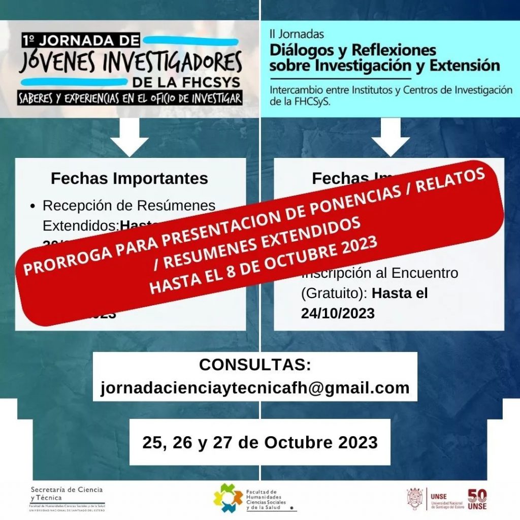 Prórroga para presentación de ponencias en Jornadas de Jóvenes Investigadores, y de los Diálogos y Reflexiones sobre Investigación y Extensión