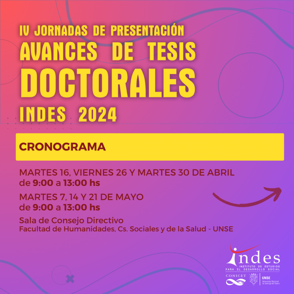 Cronograma de las IV Jornadas de Presentación de Avances de Tesis Doctorales 2024