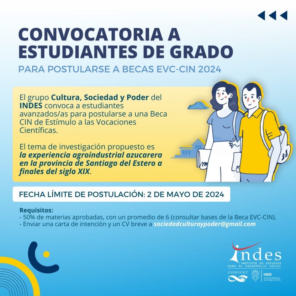 Convocatoria Beca EVC-CIN: «La experiencia agroindustrial azucarera en la provincia de Santiago del Estero a finales del siglo XIX»
