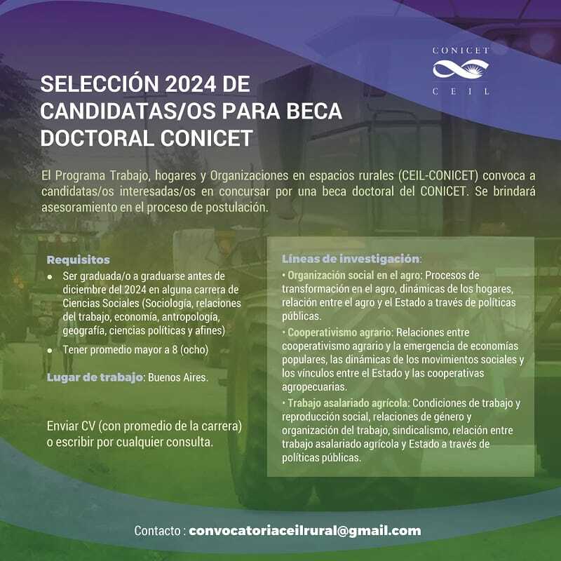 CEIL: Selección 2024 de candidatxs para beca doctoral CONICET