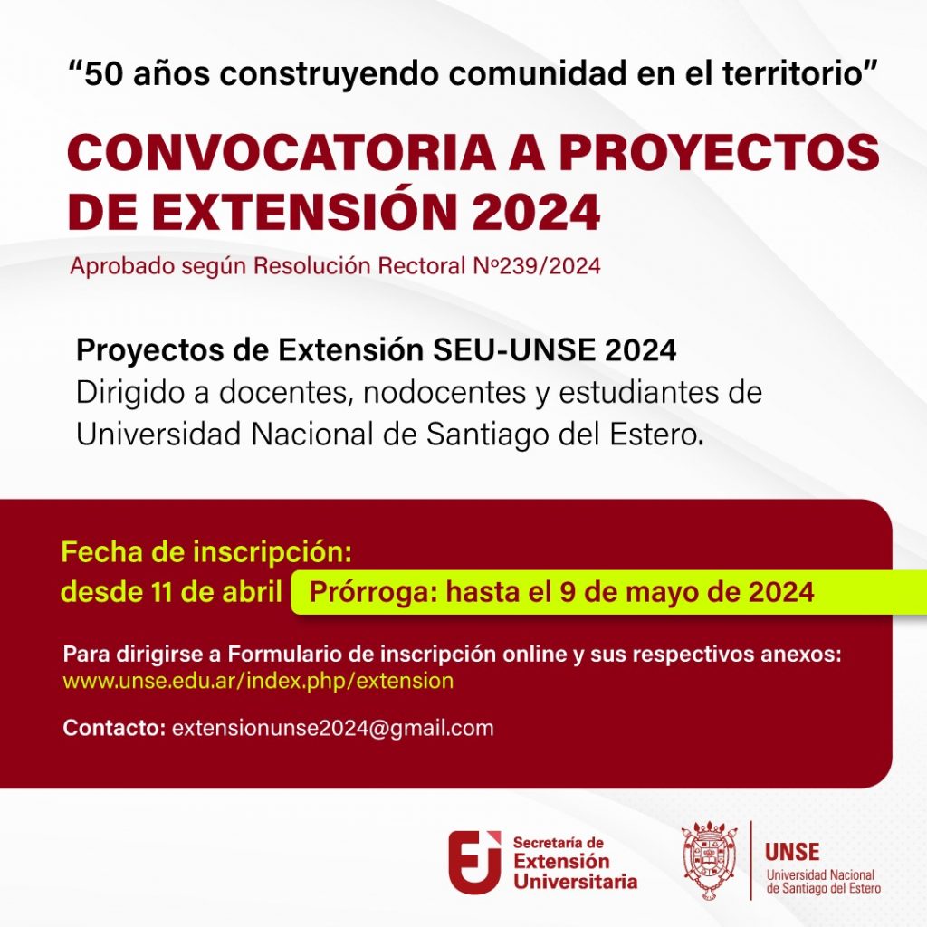 Prórroga: Convocatoria a Proyectos de Extensión 2024