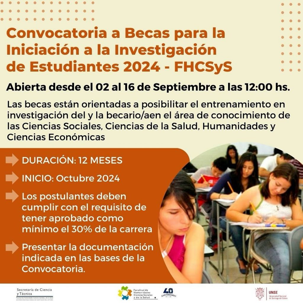 Convocatoria a Becas para la Iniciación a la Investigación de Estudiantes FHCSyS 2024