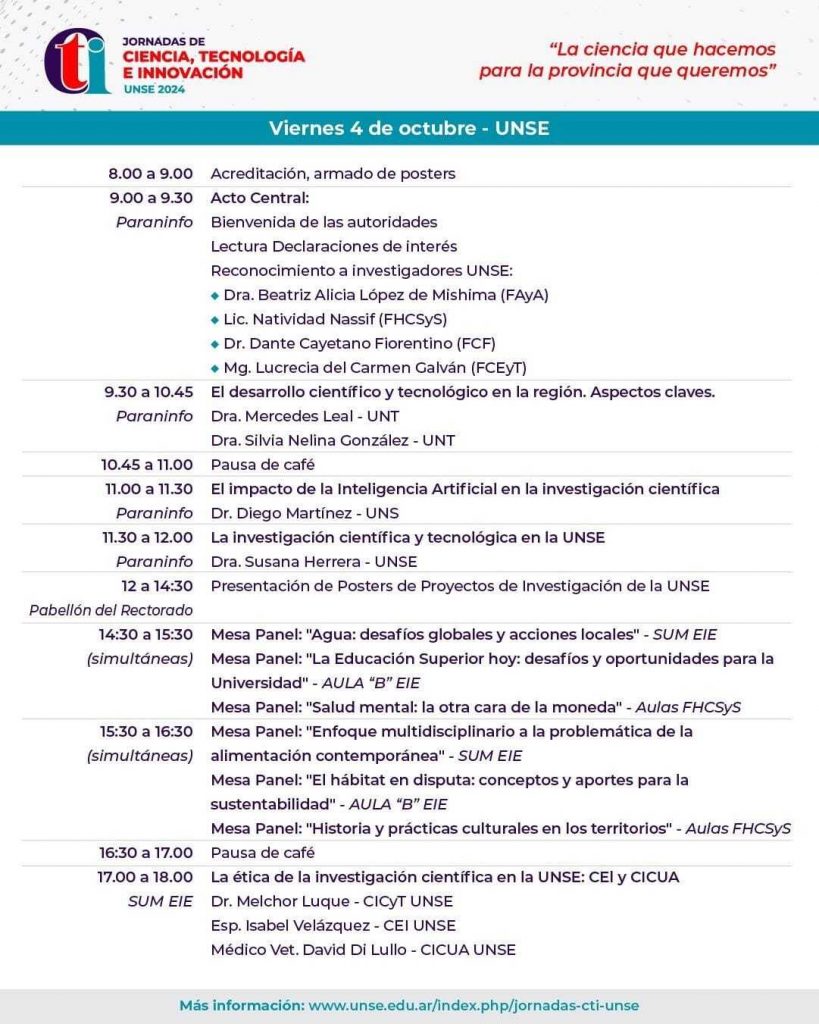 Cronograma: Jornadas de Ciencia, Tecnología e Innovación