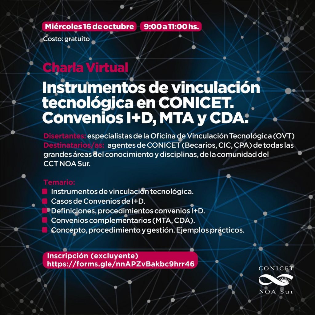 Charla virtual: Instrumentos de vinculación tecnológica en CONICET