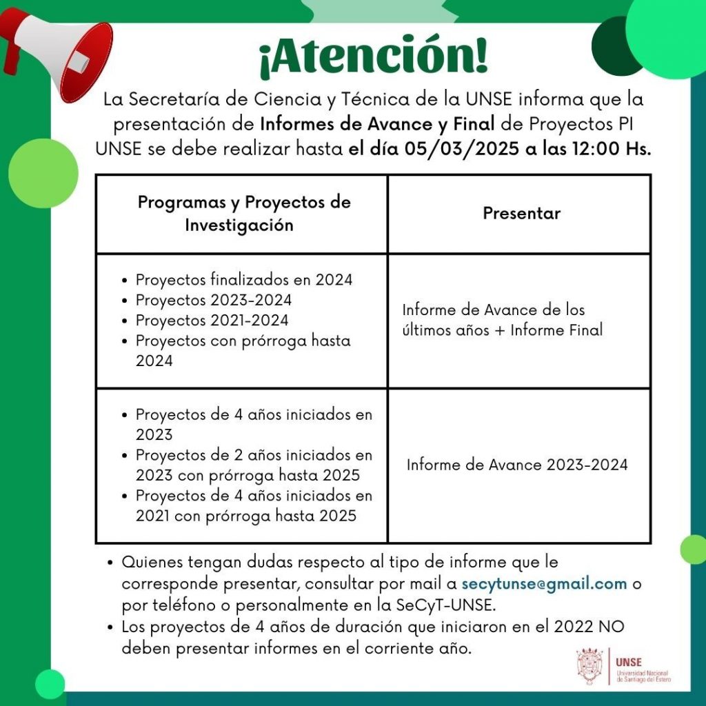 Fecha límite de presentación de Informes de Proyectos PI