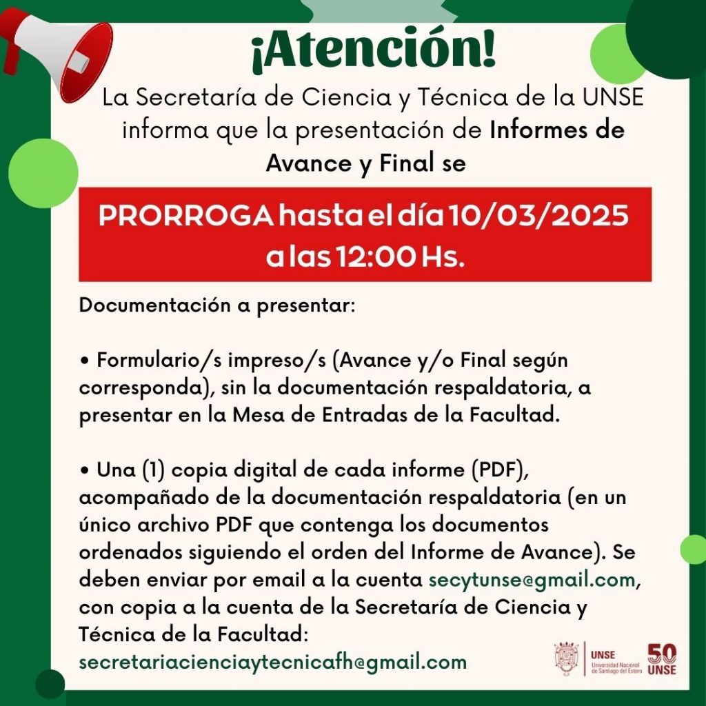 Prórroga para la Presentación de Informes de Avance y Final