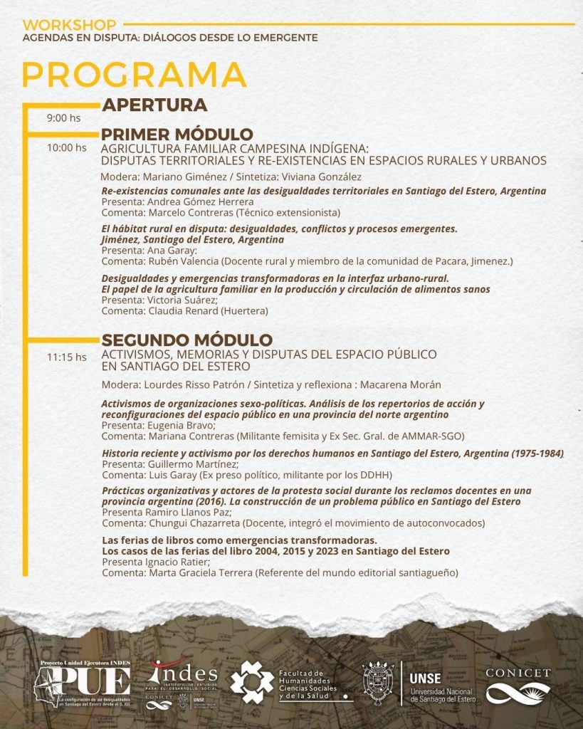 Cronograma Workshop “Agendas en disputa»