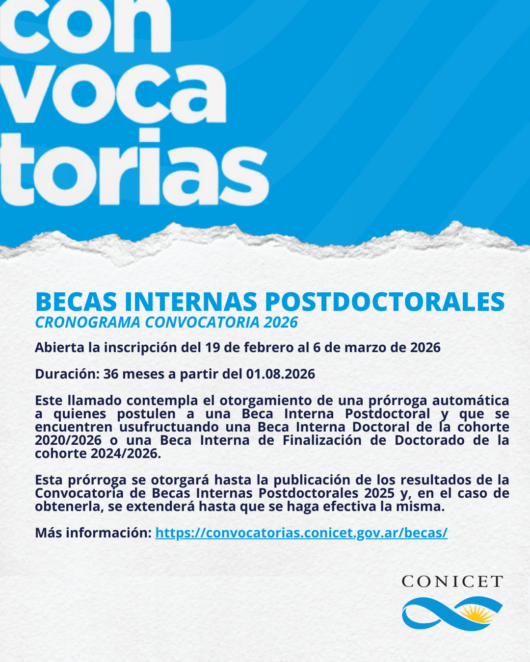Convocatoria del CONICET: Becas Internas Postdoctorales